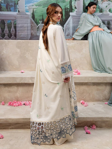 EID Collection Chikenkari Qalamkar Embroidered lawn Three Piece QL-1024