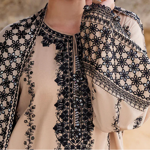 Grace W936-Embroidered 3pc Marina Dress With Printed Shawl.