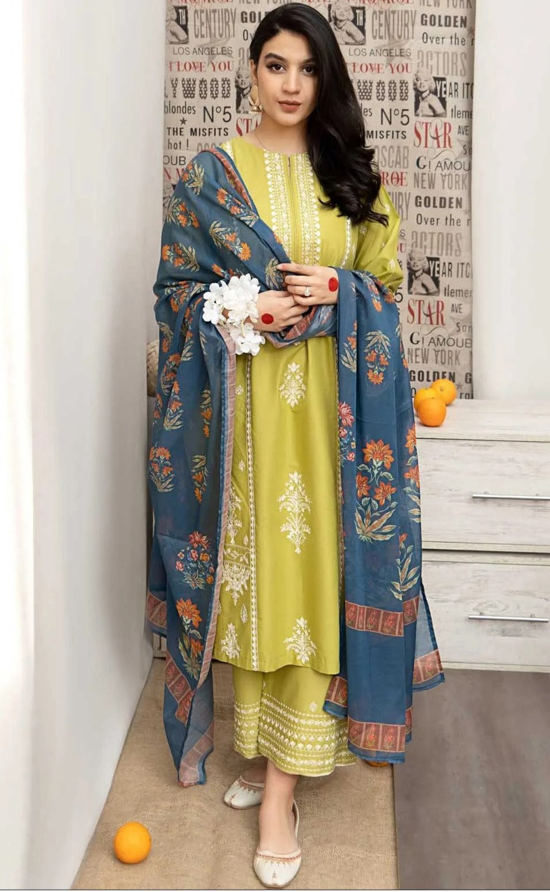 FMC LAWN EMB UNSTICHED 3PC