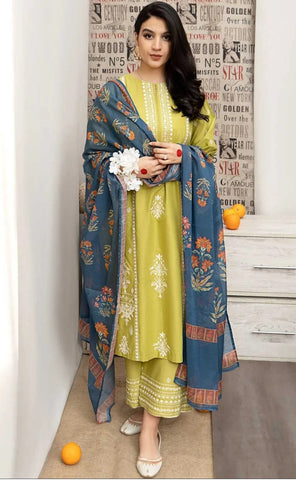FMC LAWN EMB UNSTICHED 3PC